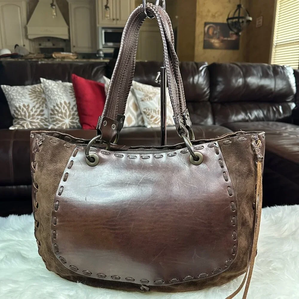 ❌SOLD❌ Authentic Dolce & Gabbana Brown Suede/Leather Distressed Hobo Bag - Picture 2 of 2